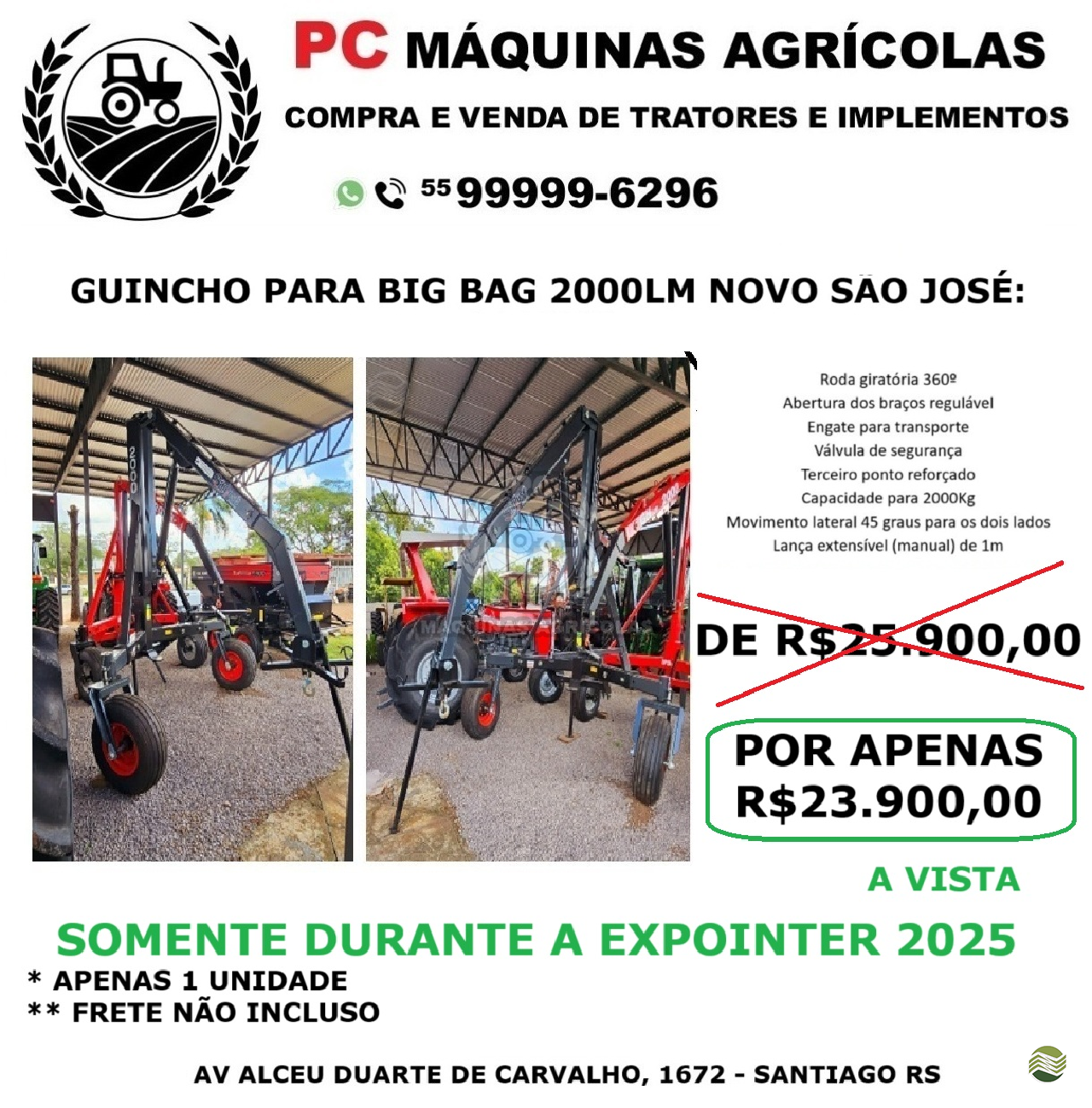 IMPLEMENTOS AGRICOLAS GUINCHO BIG BAG GUINCHO 2000 Kg PC Máquinas Agrícolas SANTIAGO RIO GRANDE DO SUL RS
